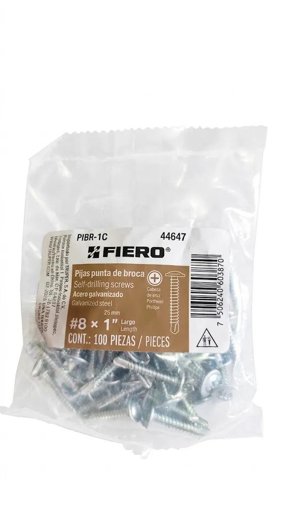 TORNILLOS AUTOPERFORANTES PUNTA BROCA #8 1" 25mm MARCA FIERO