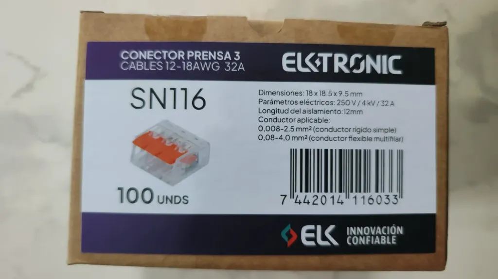 CAJA 100 CONECTORES PRENSA 3 CABLES 12-18AWG 32A SN116 - ELKTRONIC