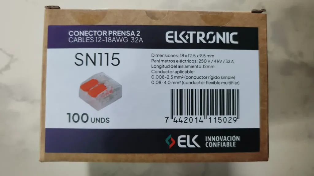 CAJA 100 CONECTORES PRENSA 2 CABLES 12-18AWG 32A SN115 - ELKTRONIC