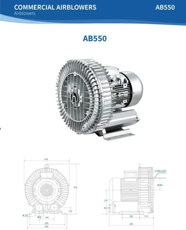 [1080401] SOPLADOR REGENERATIVO AB550M1 2", 6.4HP 220-460V/3F HIDROTERMAL