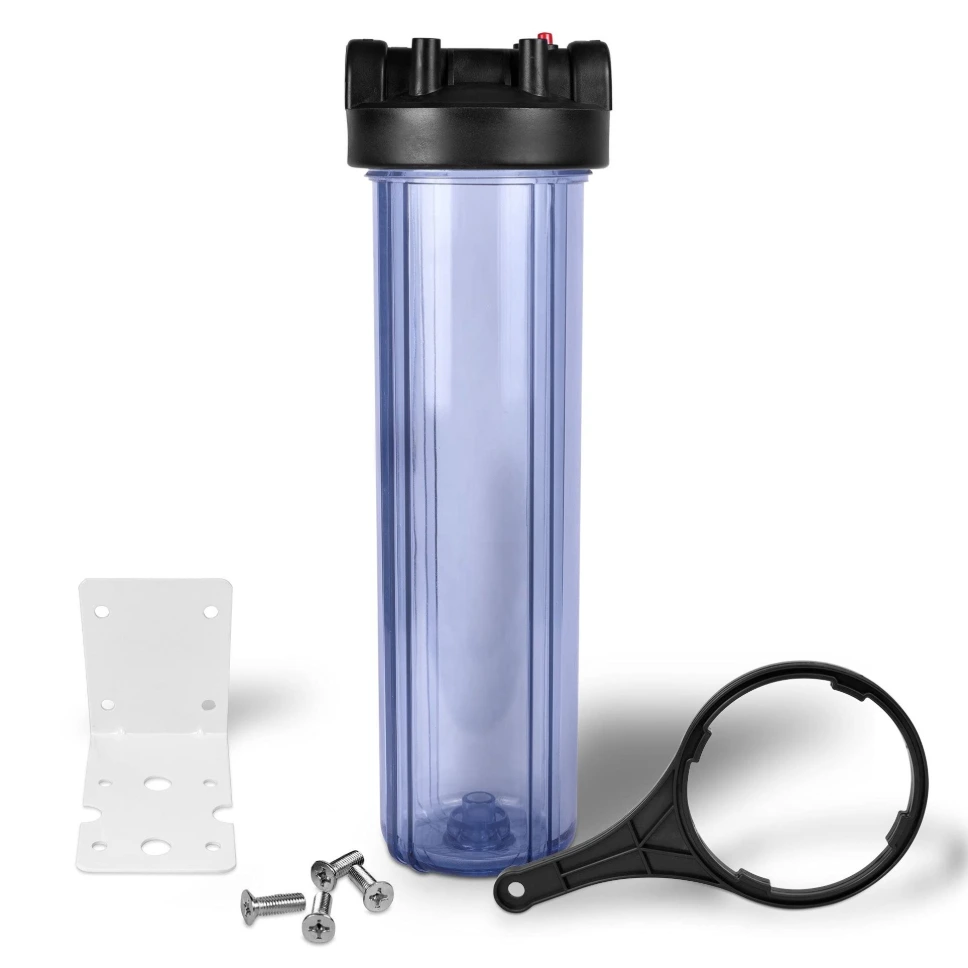 [1070217] FILTRO AGUA POTABLE 20"X4"X1.5"NPT, TRANSPARENTE C/BASE Y LLAVE BGP