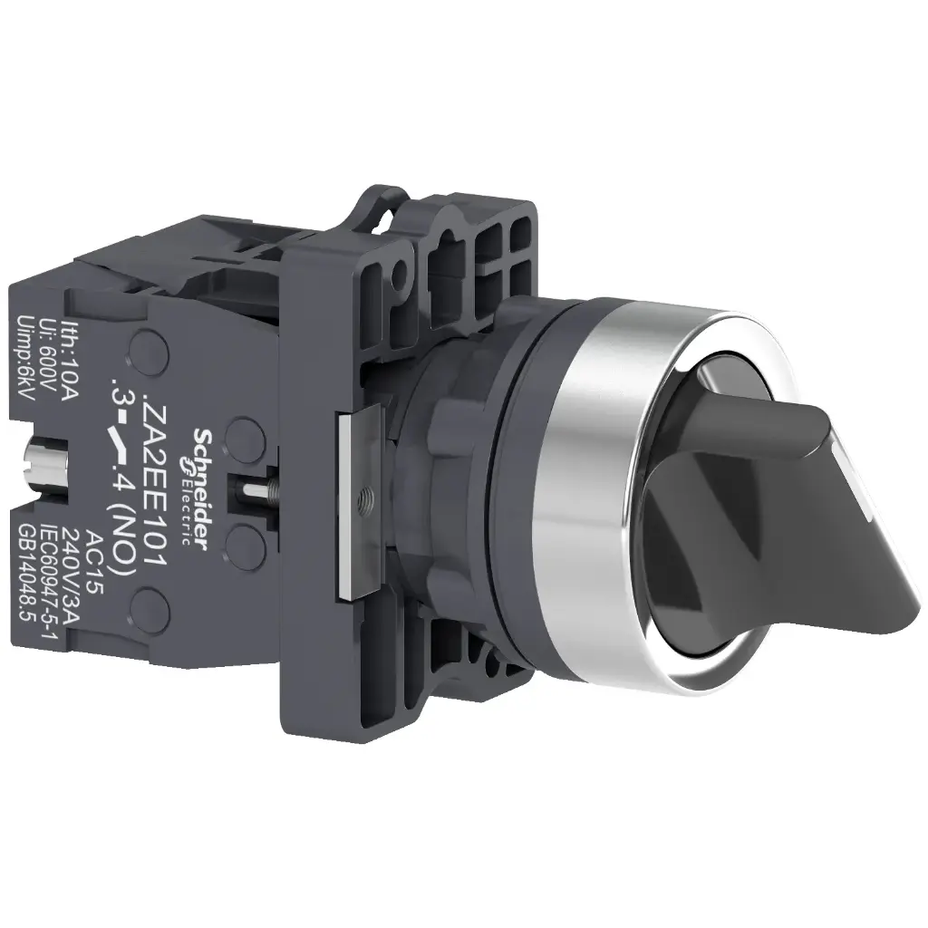 Selector Ø 22mm, mango estándar, 3 posiciones, 2 NA
