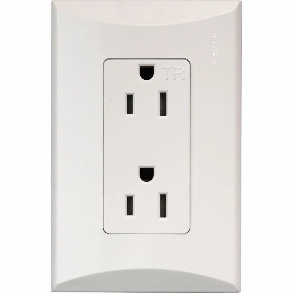 [E091009] TOMA DOBLE TR 2P 3H 15A 125V NEMA 5-15R BLANCO PLATA 1009A-W