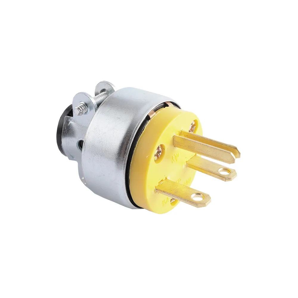 [E01212] ENCHUFE ARMADO C/ ABRAZADERA 2P 3H 15A 250V NEMA 6-15P AMARILLO  #2866