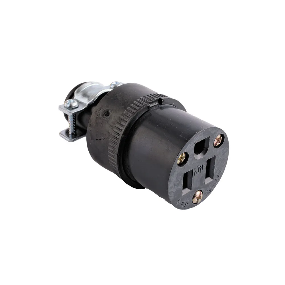 TOMA EXTENSION C/ ABRAZADERA 2P 3H 15A 125V NEMA 5-15R NEGRO #222
